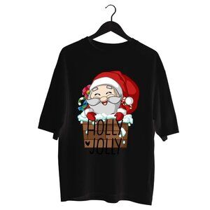 Holly Jolly Santa T-Shirt | Green Festive Tee with Santa in Chimney | Fun Holida